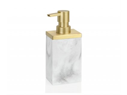 dispensador rectangular efecto marmol con ribete dorado para jabon en gel