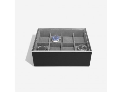 Pánská šperkovnice na hodinky Stackers Black Pebble 8 Piece Watch Box & Acrylic Lid | černá