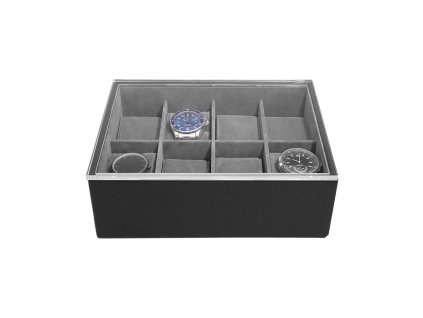 Black Pebble 8 Piece Watch Box & Acrylic Lid