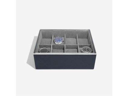 Pánská šperkovnice na hodinky Stackers Navy Blue 8 Piece Watch Box & Acrylic Lid | tmavě modrá