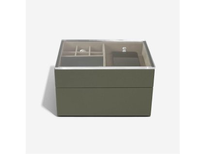 Pánská šperkovnice na hodinky doplňky Stackers Olive green Valet & Watch Box | zelená