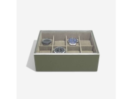 Pánská šperkovnice na hodinky Stackers Olive Green 8 Piece Watch Box & Acrylic Lid | zelená