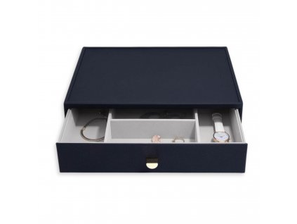 Box se šuplíkem na šperky Stackers Navy Pebble Supersize Accessory Drawer  | tmavě modrá