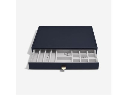Box se šuplíkem na šperky Stackers Navy Pebble Supersize All In One Drawer | tmavě modrá
