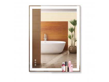 Koupelnové make-up zrcadlo s osvětlením a poličkou MMIRO Bathroom Fashion BF2, 92x71 cm | stříbrná