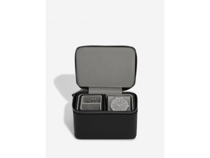 Pánská cestovní šperkovnice na hodinky Stackers Pebble Black Watch & Cufflink Box Black | černá