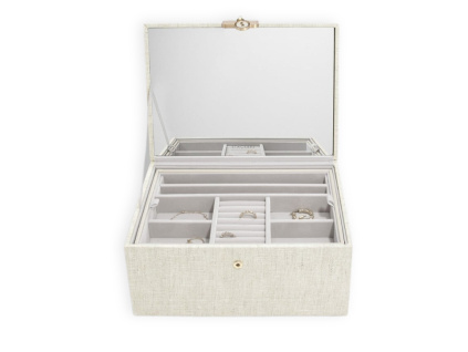 Luxusní šperkovnice se zrcadlem Stackers Luxury Classic Oatmeal & Linen | krémová