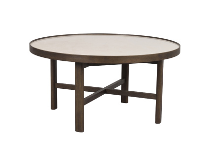 Kulatý konferenční stolek Rowico Home MARSDEN 90 cm | Běžový/Hnědý