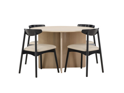 Jídelní sada, stůl Tyresö ø120 - Bílý s židlí Ven - Černá |