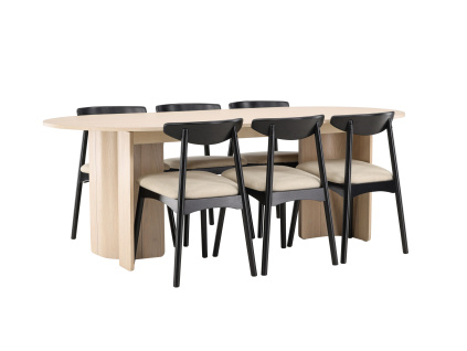 Jídelní sada, stůl Tyresö 100x220 cm - bílý s židlí Ven - černý |