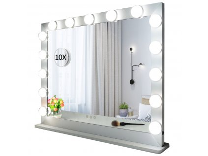 Hollywoodské make-up zrcadlo s osvětlením MMIRO 70 x 55 cm | stříbrná