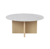 Mramorový kulatý konferenční stolek Rowico Home BROOKSVILLE 90 cm | Bílý/Světle hnědý
