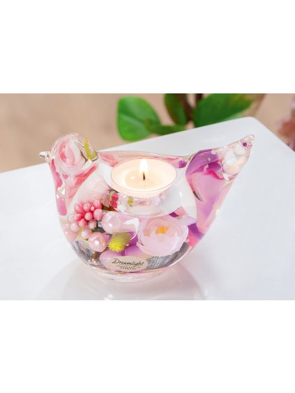 Sklenený svietnik Bird Pink Love