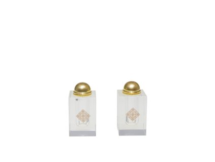 Kryštálová soľnička a korenička so zlatým medailónom