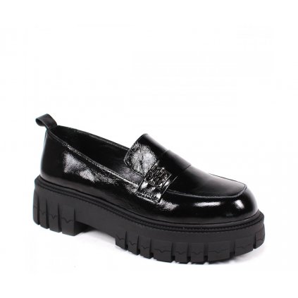 Slip on poltopánky AL41-63 ČIERNA LAK
