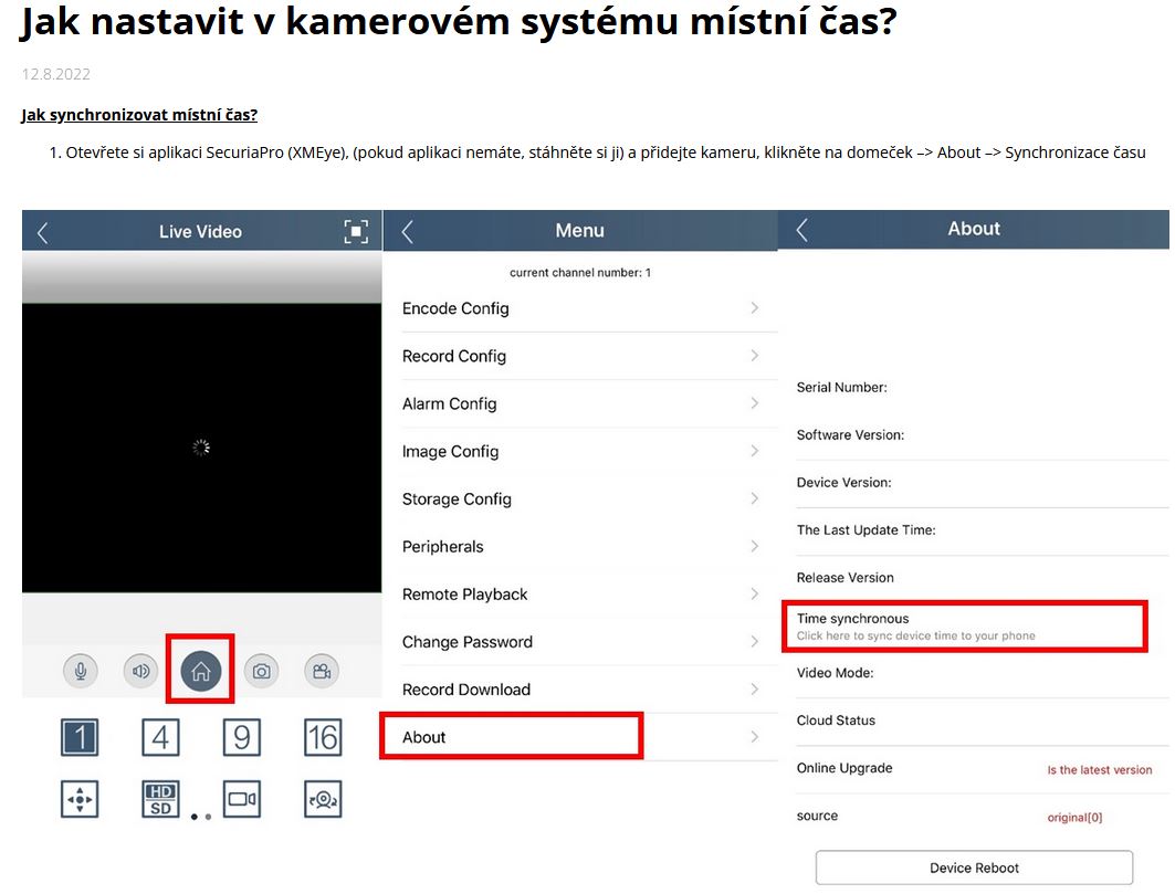 Jak nastavit v kamerovém systému místní čas?