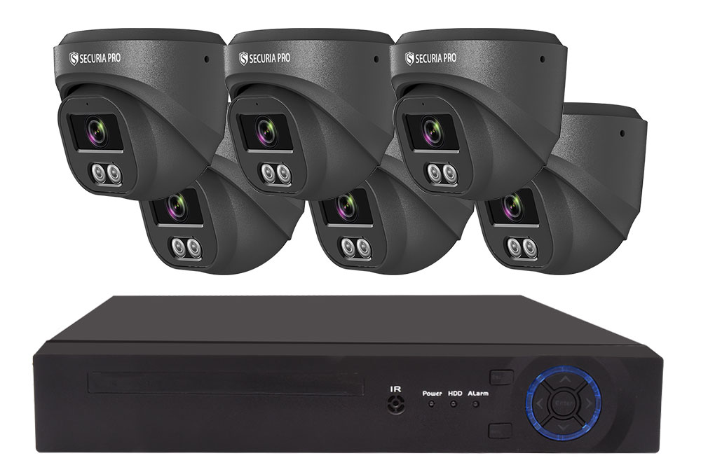 Securia Pro IP kamerový systém NVR6CHV8S-B SONY DOME smart, čierny Nahrávanie: 2TB disk