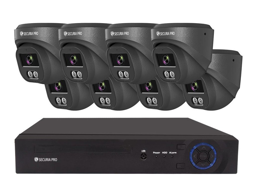 Securia Pro IP kamerový systém NVR8CHV8S-B SONY DOME smart, čierny Nahrávanie: 8TB disk