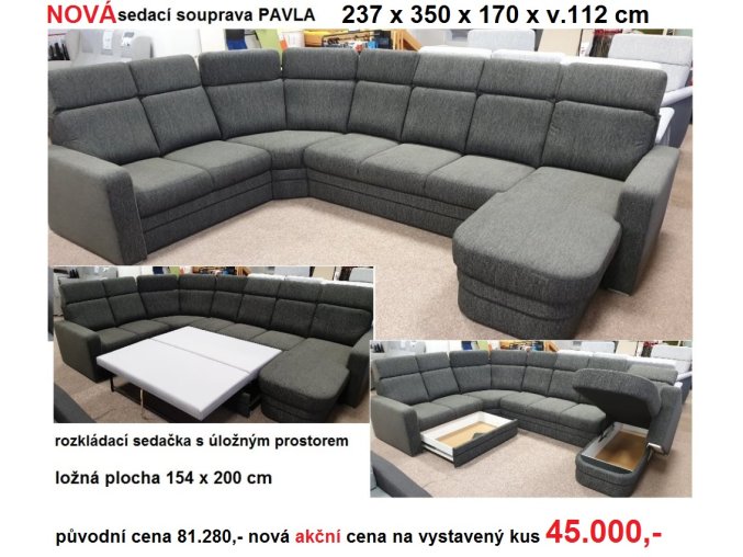 sedací souprava PAVLA rozkládací s UP 2U-R-3R-RX 237x350x170 U PRODEJNA