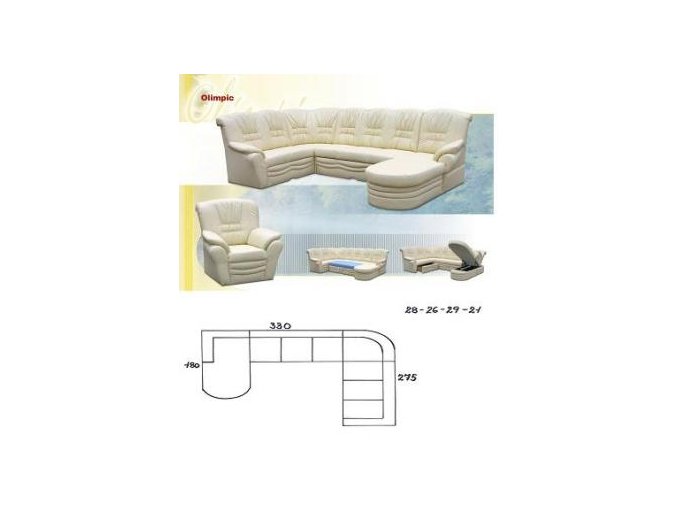 sedací souprava OLIMPIC 180x330x275 (CREDO skupina látek 2 ANTARA PLUS 1011 RED)