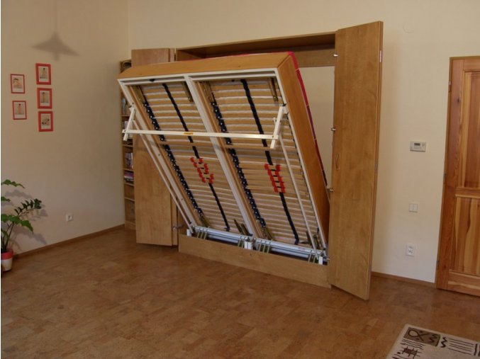 Sklápěcí postel ve skříni - dvojlůžko s roštem SKL2VKP š.160cm (KZK Borovice 1770)
