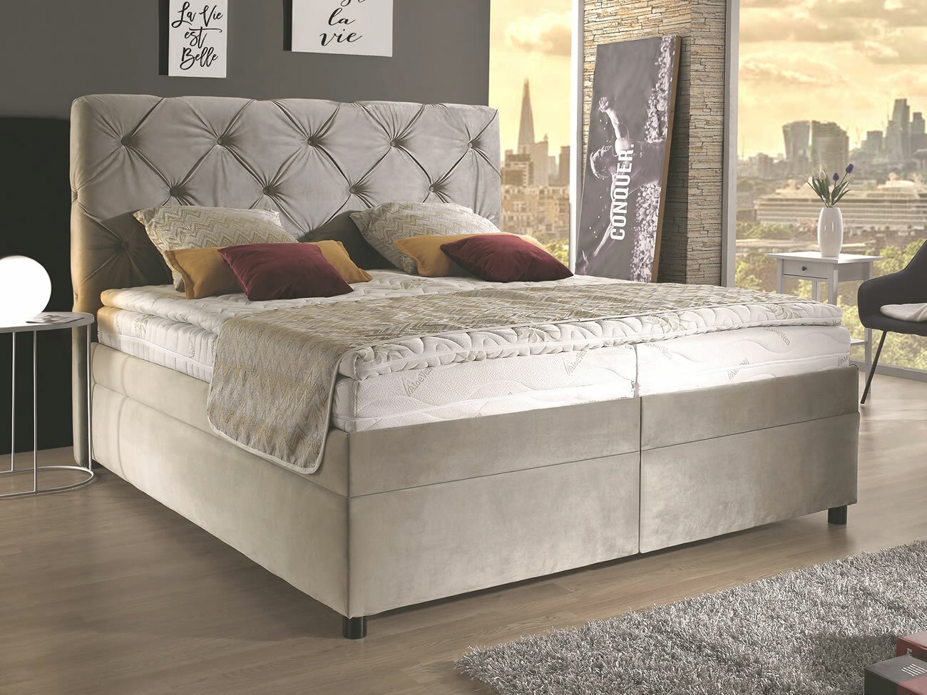 postel PREMIUM BOX SPRING PALLADIO otvírání od nohou 180x200 cm