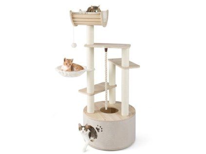 wooden cat tree 3 level cute kitten tower with condo space capsule scratching posts 3