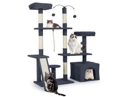 136 cm tall cat tree tower with sisal scratching posts dark grey 3 1