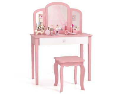 Kids Vanity Table and Stool Set Pink 2