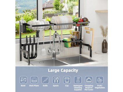 2-Tier Over Sink Adjustable Dish Drying Rack for Kitchen Counter Storage