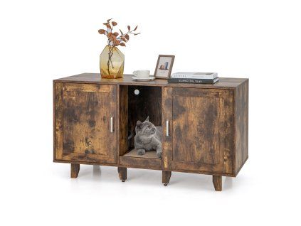 2 Door Cat Litter Box Enclosure Rustic Brown 3