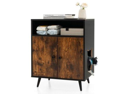 Rustic Brown Modern Cat Litter Box with Entry 1