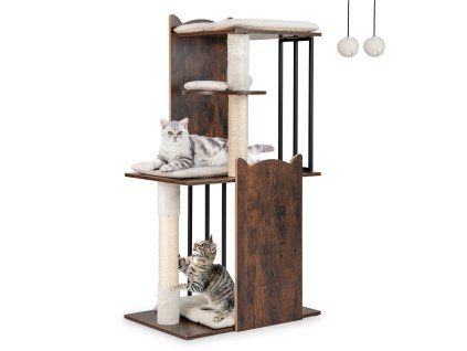 112CM Tall Wooden Cat Tree with Plush Cushions cf 3