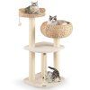 41 Inch Rattan Cat Tree with Napping Perch-White