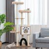 Multi-Level Tall Modern Cat Tree with 2 Top Plush Perches