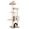 Multi-Level Tall Modern Cat Tree with 2 Top Plush Perches