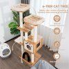Multi-Level Tall Modern Cat Tree with 2 Top Plush Perches