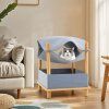 2 Tier Wooden Cat House Modern Cat Tree with Semienclosed Condo Grey 2