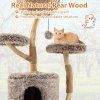 Multi-level Wood Cat Tree Tower Kitten Activity Center with Solid Trunk-Brown