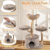 Multi-level Wood Cat Tree Tower Kitten Activity Center with Solid Trunk-Brown