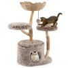 Multi-level Wood Cat Tree Tower Kitten Activity Center with Solid Trunk-Brown