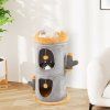 cute small cat tree tower with cozy condos and plush danging balls 1