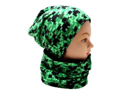 ČIAPKA HOMELESS + NÁKRČNÍK - PIXELS - bavlnená čierna podšívka