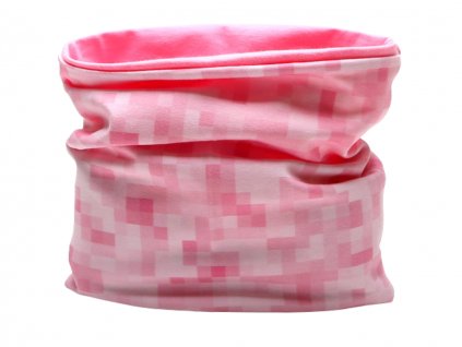 NÁKRČNÍK - PIXELS RŮŽOVÁ - bavlněná růžová podšívka (Velikost PRO DOSPĚLÉ (obvod hlavy 56 a více cm))
