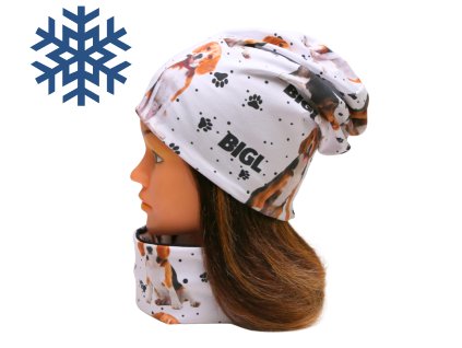 zimni podzimni cepice nakrcnik sala pes psi tlapky borderkolie knirac bigl buldog bernsky salasnicky pro deti dospele zeny muze motiv psu pejsek pejskove pejsci (36)