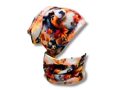 zimni podzimni cepice nakrcnik sala pes psi tlapky podzim australsky ovcak pro deti dospele zeny muze motiv psu pejsek pejskove pejsci listy (7)