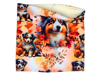 zimni podzimni cepice nakrcnik sala pes psi tlapky podzim australsky ovcak pro deti dospele zeny muze motiv psu pejsek pejskove pejsci listy (6)