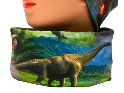 zimni podzimni cepice nakrcnik sala barevni dinosauri zelena seda jursky park deti dospely (14)