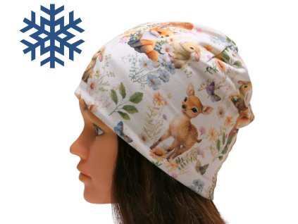 zimni podzimni cepice nakrcnik jezek srnec zajic kralik les listy pro zeny pro deti pro chlapce bila bezova bavlna fleece (4)