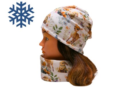 zimni podzimni cepice nakrcnik jezek srnec zajic kralik les listy pro zeny pro deti pro chlapce bila bezova bavlna fleece (2)